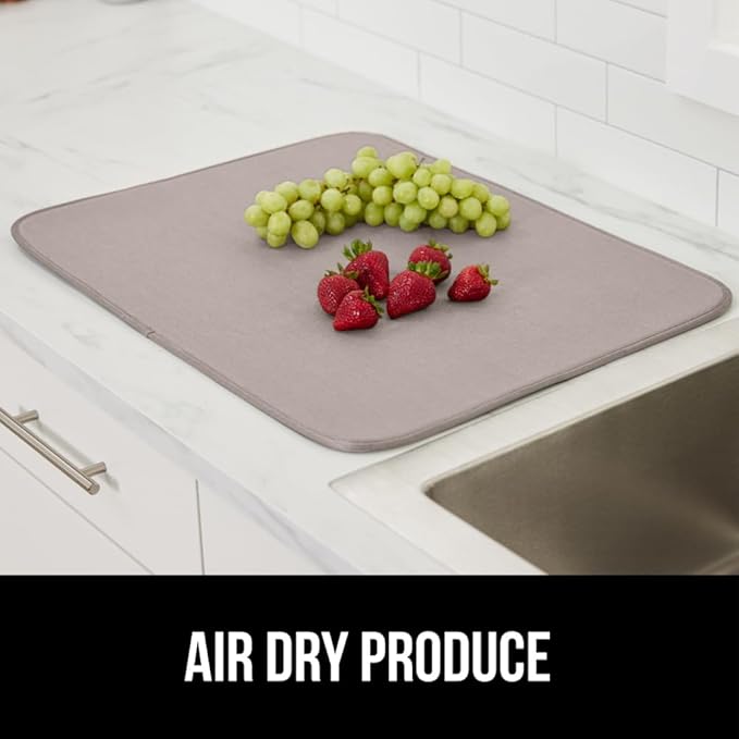 GORILLA GRIP Ultra Water Absorbent Microfiber Dish Drying Mat, 18x24, Quick Dry Thick Mesh, Slip Resistant Pad for Sink Dishes or Under Rack, Kitchen Counter Accessories, Machine Wash Mats, Almond