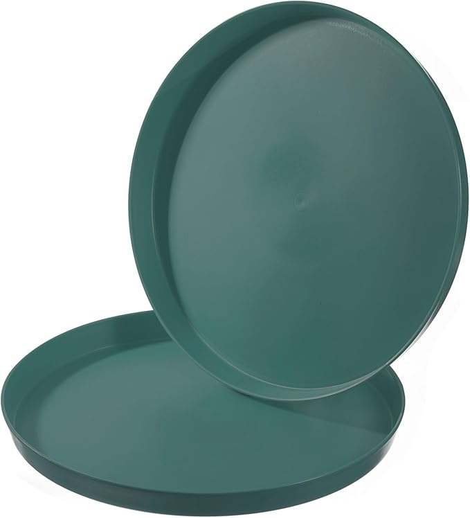 PATIKIL 11" Restaurant Serving Trays, 2 Pcs Round Non-Slip Food Service Tray Platter Reusable Plastic Fast Food Serving Tray for Bar Coffee Home Cafeteria Hotel, Dark Green