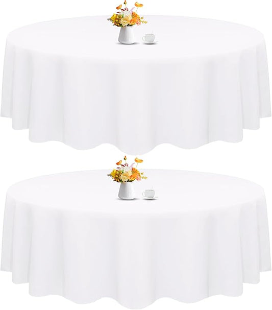 HAISIWLKJ 2 Pack 60 Inch White Round Tablecloth for Round Table Washable Reusable Outdoor Polyester Fabric Decorative Table Cover for Dining, Buffet, Camping, Baby Shower, Party