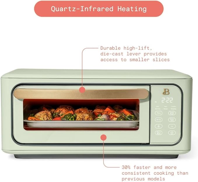 Beautiful by Drew Infrared Air Fry Toaster Oven 1800W with 9-Slice Capacity and Multi-Function Cooking (Sage Green)