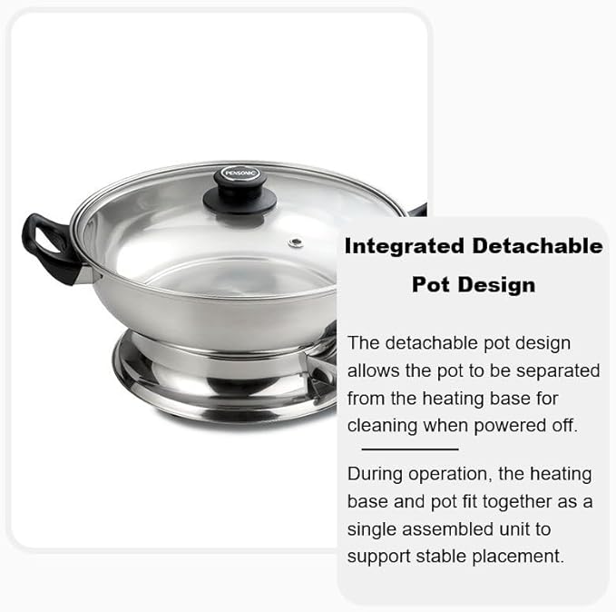 YONGXIN Electric Hot Pot JH-160B-30cm with Divider 304 Stainless Steel, 1400W Dual-Sided Shabu Hot Pot, 4 Liters