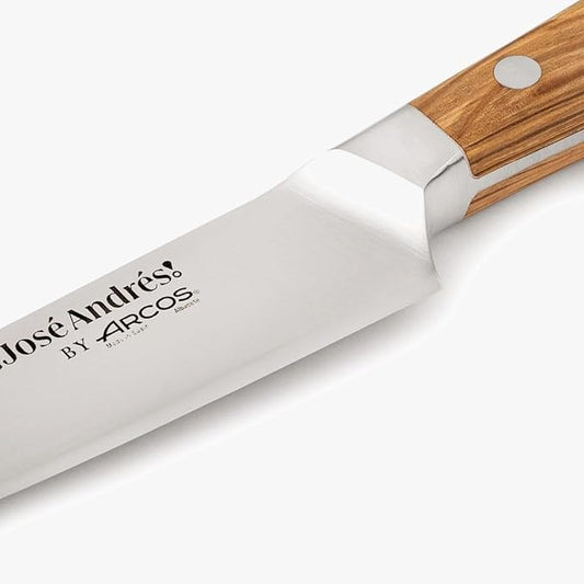 Arcos Jose Andres Chef Knife | 6-Inch Forged Knife for Professional Culinary Precision | NITRUM Stainless Steel Blade with Silk Edge | Ergonomic Light Brown Holm Oak Handle