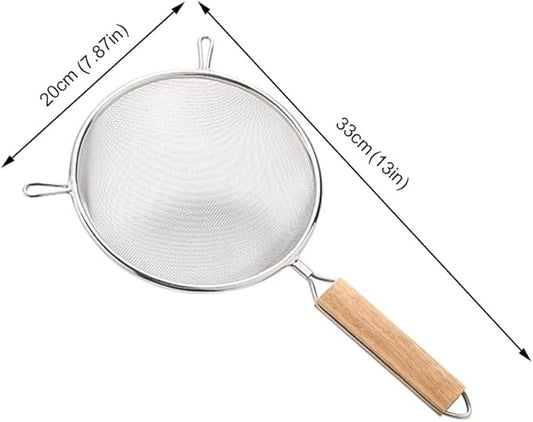 Strainer with Single Fine Mesh, 8-Inch Diameter, Large, Stainless Steel, Tan,Silver