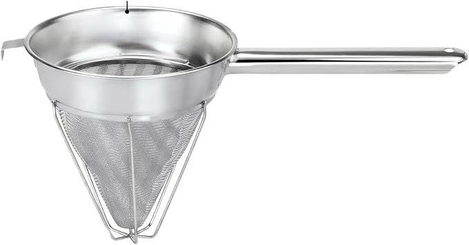 Stainless Steel Fine Mesh Chinois Strainer, Reinforced Bouillon Strainer for Sauces, Soups, Purees, Pastes, Jelly, Custard, Curds and etc.,8-Inch