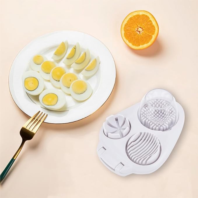3 Way Egg Slicer for Hard Boiled Eggs, 3 in 1 Multi-Function Egg Slicer, Handy Heavy Duty Stainless Steel Egg Cutter, Kitchen Dicer Food Slicer for Strawberry Mushroom Grape Cherry Tomato (2pcs)