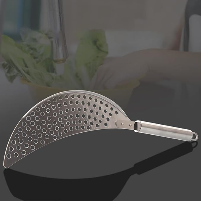 2 PACK Crescent Pot Strainer Stainless Steel Grease Pasta Strainer Insert Drainer with Handheld for Different Pot Pan Kitchen Tool