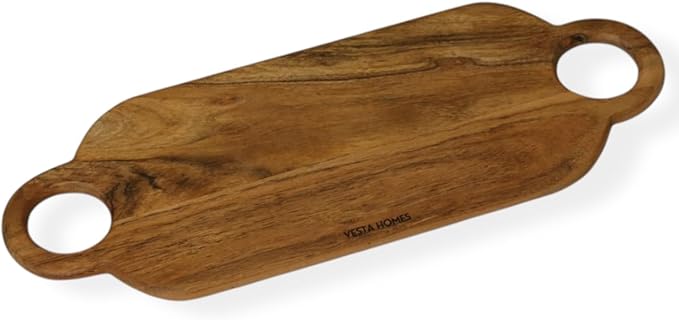 Vesta Homes Wooden Cutting Board, Platter, Serving Board, Charcuterie, and Cheese Board for Kitchen | Natural Acacia Wood | 24x9x0.6 inches | Handcrafted in India