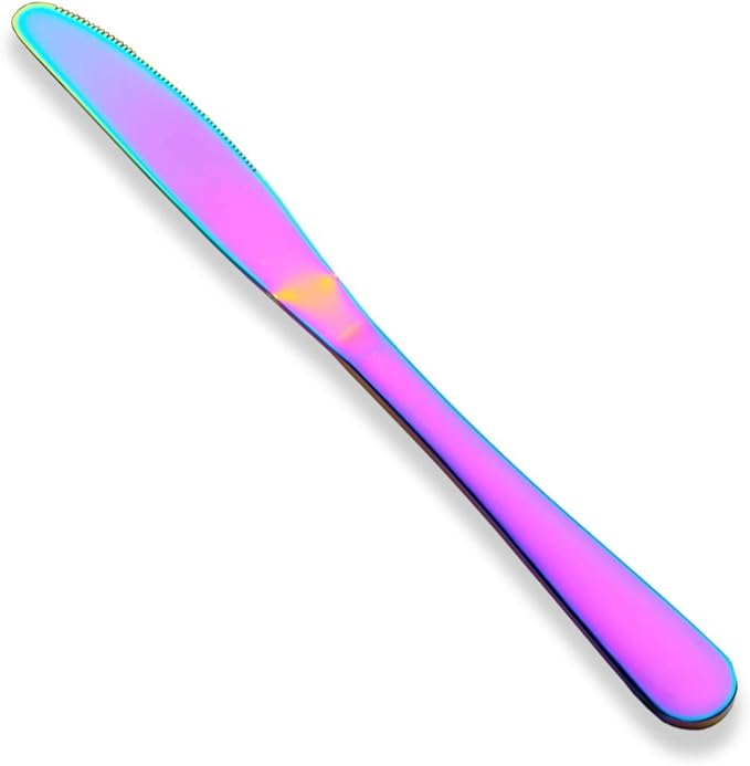 Berglander Rainbow Dinner Knives Set Of 4, Stainless Steel Titanium Plating Shiny Colorful Dinner Knife, Mutil Color Butter Knife Spreader Table Knives Sturdy And Dishwasher Safe