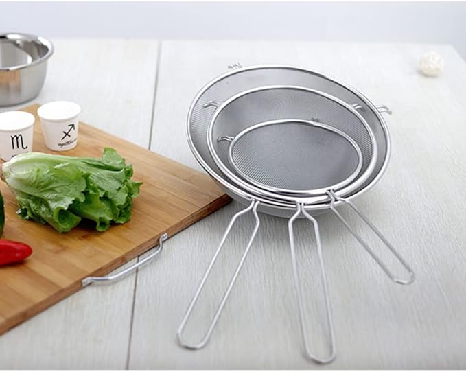 Lurrose 8 Inches Single Layer Mesh Strainer Spoon Clip Pasta Strainer Skimmer Spoon Bowl