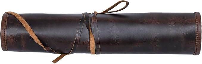 Autentico Genuine Buffalo Leather Small Knife Case Holder Chef's Knife Roll Holder Cutlery Sheath Carrying Case Organizer Storage Bag Travel Friendly Artist Gift for Men & Women Teak