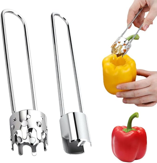 2 Pcs Fruit and Vegetable Corer Tool, Red Bell Pepper Seed Corer, Stainless Steel Apple Core Remover Kitchen Gadget for Pepper Pineapple Pear Apple Corer (A+B)