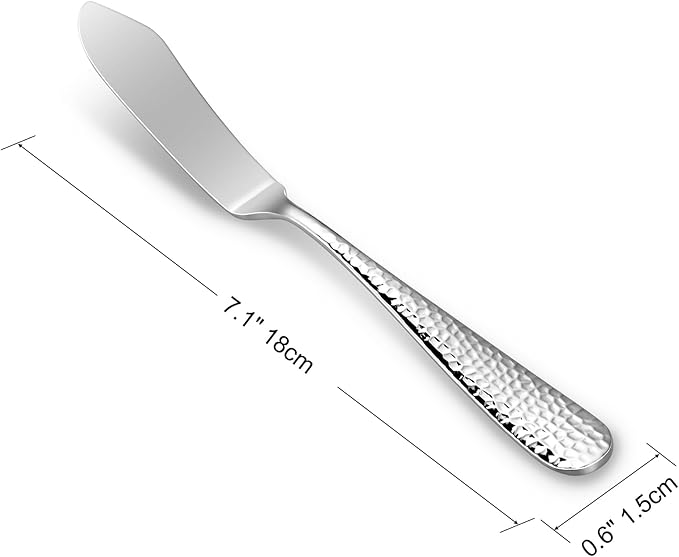 KEAWELL Premium 7" Louise Butter Knives: Set of 4, 18/10 Stainless Steel, Dishwasher Safe and Rust-Resistant (Hammered)