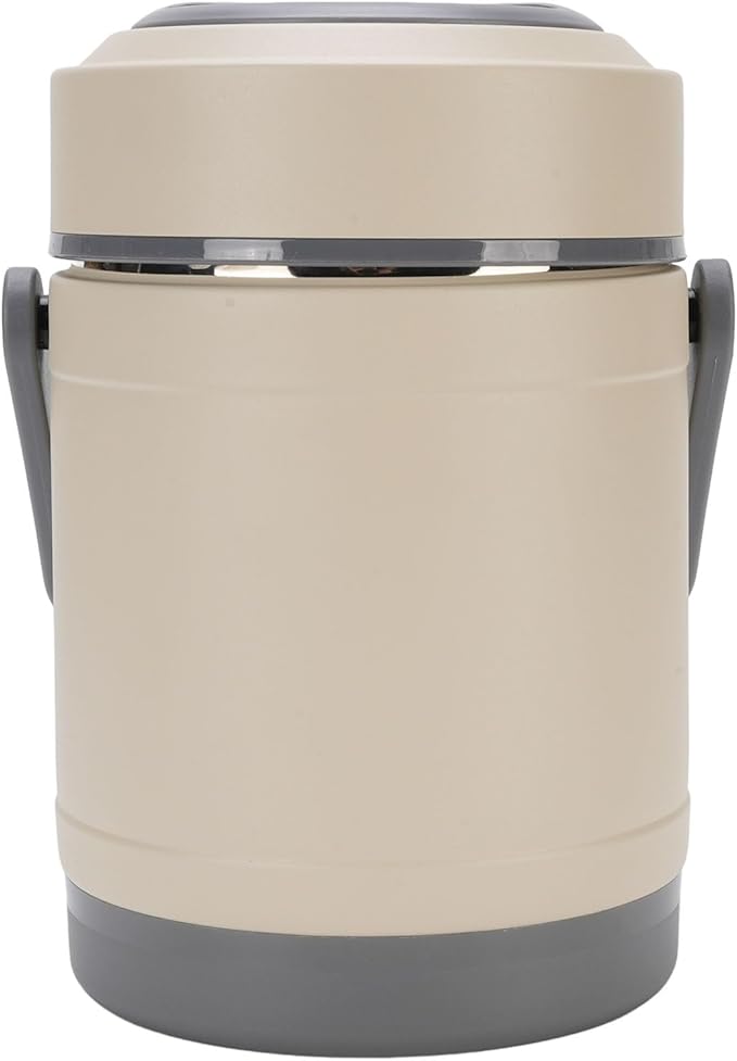 TOPINCN Thermal Cooker Pot Portable Stainless Steel 2L Thermal Cooking Pot with 3+1 Containers Mini Constant Temperature Heat Preservation Lifting Potfor Travel Camping Office (Beige)