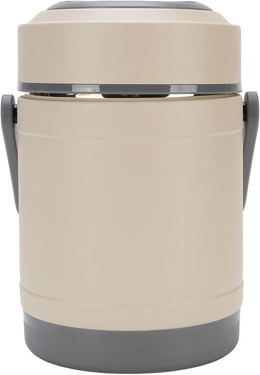 TOPINCN Thermal Cooker Pot Portable Stainless Steel 2L Thermal Cooking Pot with 3+1 Containers Mini Constant Temperature Heat Preservation Lifting Potfor Travel Camping Office (Beige)