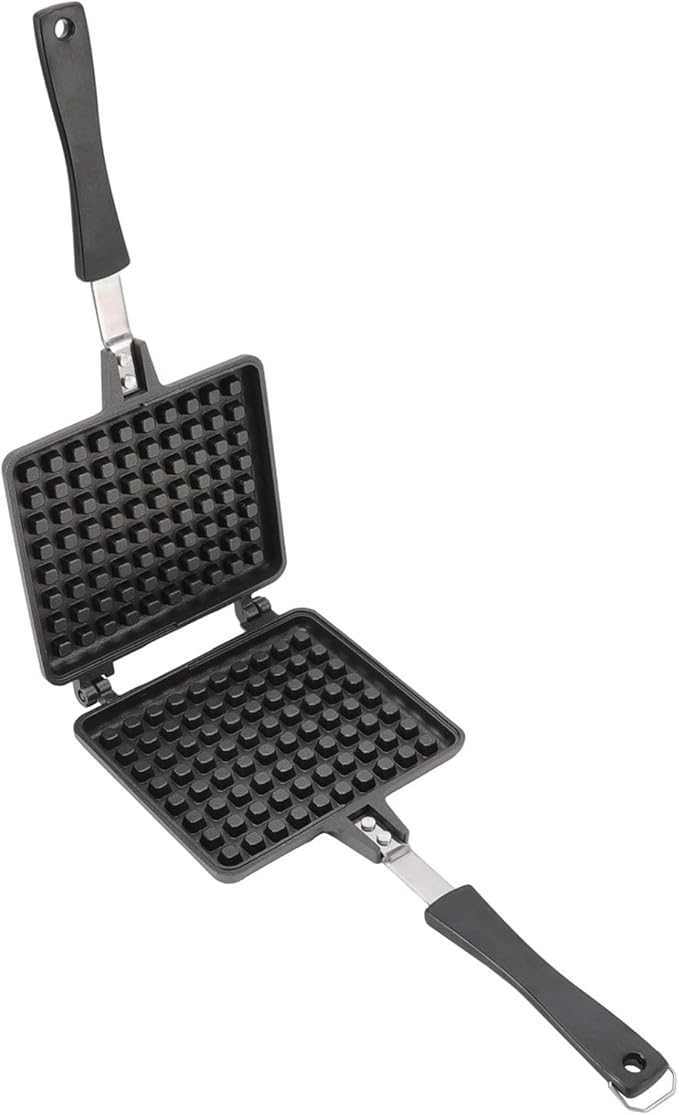 Waffle Baking Mold, Non Stick Cast Aluminum Waffle Maker, Easy Operation Square Waffle Pan for Stovetop, Indoor Outdoor Cooking, Uniform Heating with Thermal Insulation Handle