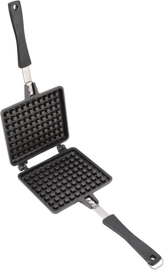 Waffle Baking Mold, Non Stick Cast Aluminum Waffle Maker, Easy Operation Square Waffle Pan for Stovetop, Indoor Outdoor Cooking, Uniform Heating with Thermal Insulation Handle