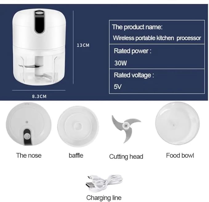 Electric Stainless Steel Garlic Chopper with 3 chopping Blades for Food Processing Meat, Vegetables, Fruits