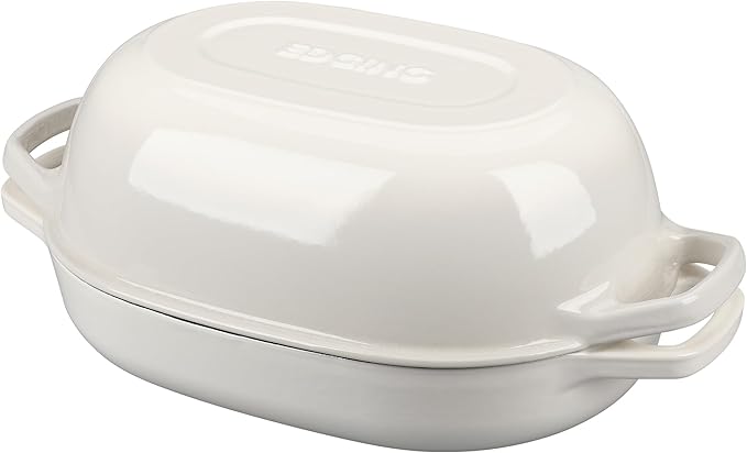 EDGING CASTING Enameled Cast Iron Oval Dutch Oven Pot with Lid, Dutch Oven for Sourdough Bread Baking, Oval Bread Pan, Bread Oven, Bread Dutch Oven, 7qt, White