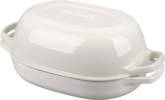 EDGING CASTING Enameled Cast Iron Oval Dutch Oven Pot with Lid, Dutch Oven for Sourdough Bread Baking, Oval Bread Pan, Bread Oven, Bread Dutch Oven, 7qt, White