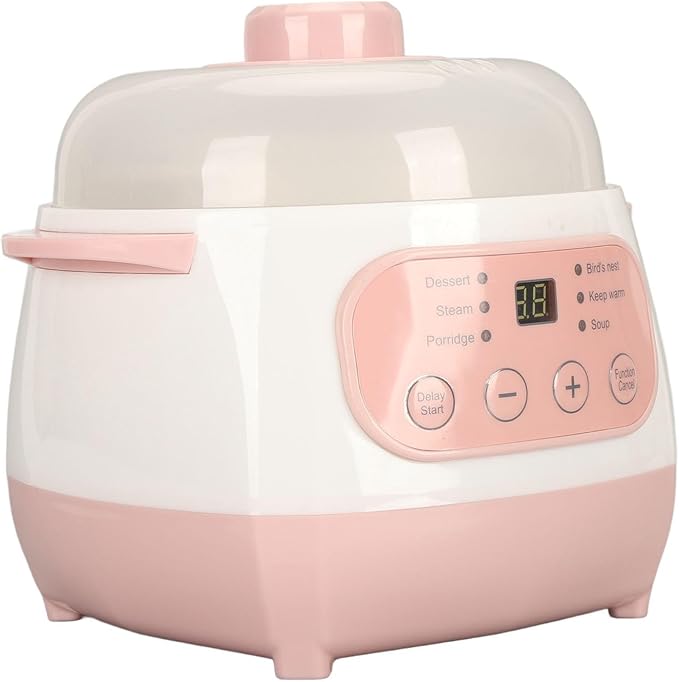 ZJchao Stew Pot Electric, 1L 200W Electric Smart Ceramic Soup Porridge Cooker Mini Slow Cooker Anti Dry Burn Multifunction Cooking Pot for Stove Porridge Rice Soup (US Plug 110V)
