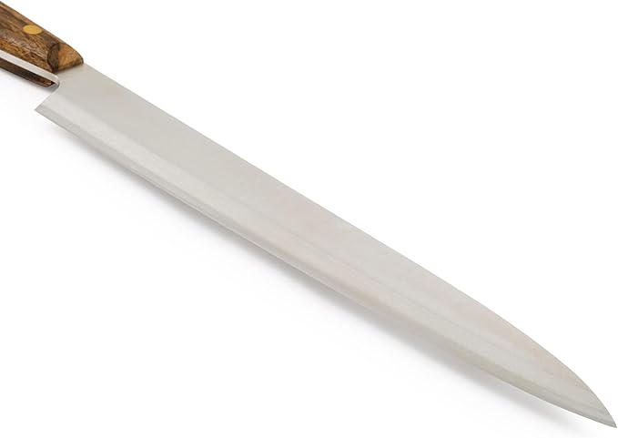 Arcos Yanagiba Knife 9.5 Inch Stainless Steel. Japanese Kitchen Knife for Fish, Meat and Vegetables. Ovengkol Wood Handle 100% natural FSC and 240mm Blade. Series Nordika. Color Brown.
