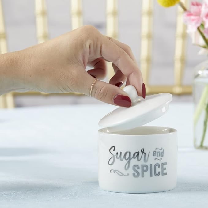 Kate Aspen Ceramic Sugar Container/Bowl, Spice and Everything Nice, White with Silver Foil, one size (Pack of 6)