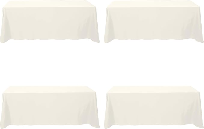 BRILLMAX 4 Pack Ivory Tablecloths 90 x 156 Inch for 8ft Rectangle Tables - 150 GSM Polyester Fabric, Floor Length Drop, Water, Stain & Wrinkle Resistant Cloth Cover for Wedding Reception Banquet