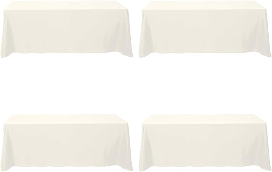 BRILLMAX 4 Pack Ivory Tablecloths 90 x 156 Inch for 8ft Rectangle Tables - 150 GSM Polyester Fabric, Floor Length Drop, Water, Stain & Wrinkle Resistant Cloth Cover for Wedding Reception Banquet