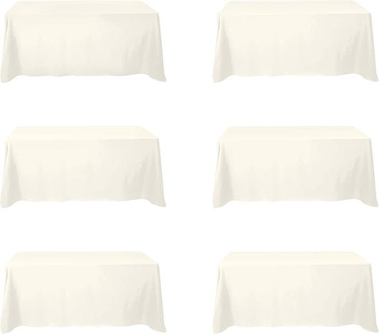 BRILLMAX 6 Pack Ivory Tablecloths 90 x 132 Inch for 6ft Rectangle Tables - 150 GSM Polyester Fabric, Floor Length Drop, Water, Stain & Wrinkle Resistant Cloth Cover for Wedding Reception Banquet