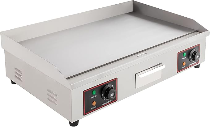 Commercial Griddle, 110V 3KW 30" Electric Griddle 430 Stainless Steel 110V Electric Blackstone Griddle&122°F-572°F Temperature Range Electric Flat Top Griddle for Snack Stores without Plug
