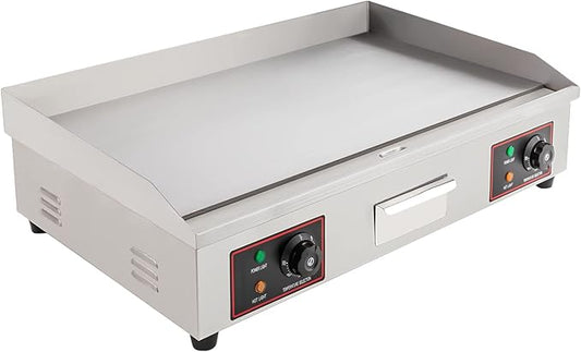 Commercial Griddle, 110V 3KW 30" Electric Griddle 430 Stainless Steel 110V Electric Blackstone Griddle&122°F-572°F Temperature Range Electric Flat Top Griddle for Snack Stores without Plug