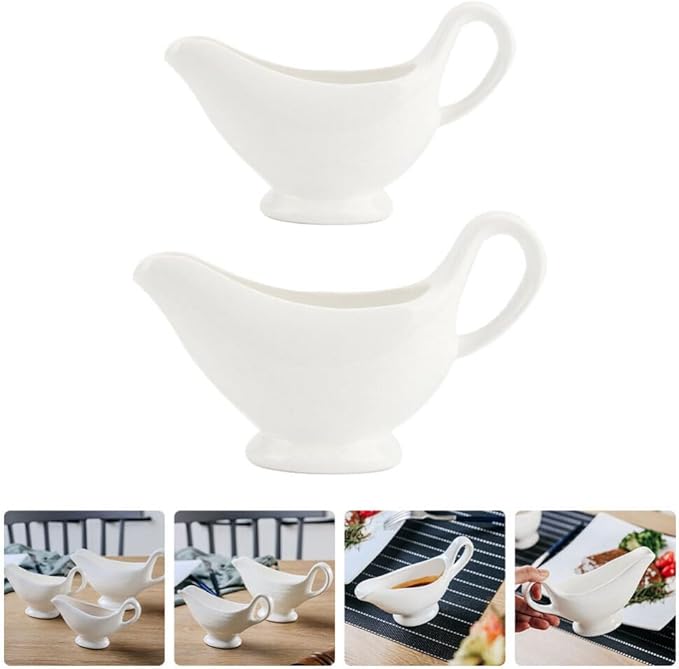 Cabilock 2pcs Gravy Boats with Comfort-grip Handle Versatile Condiment Cups for Sauces Dressings and Broth Design for Use Easy to Clean and Store for Entertaining and Everyday Dining