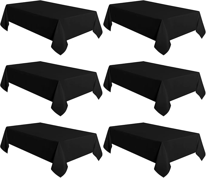 sancua 6 Pack Black Tablecloth 60 x 102 Inch, Rectangle Table Cloth for 6 Feet Tables - Stain and Wrinkle Resistant Washable Polyester Table Cover for Dining Tables, Buffet Parties and Camping