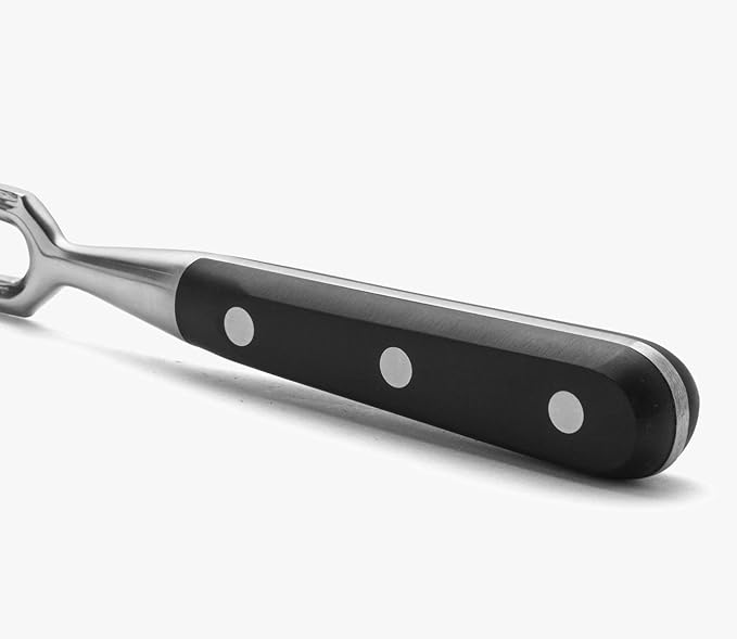 Arcos Forged Carving Fork 7 Inch Nitrum Stainless Steel. 180 mm Blade. Very useful utensil that provides absolute stability for chopping roast meat with a carving knife. Series Riviera. Color Black