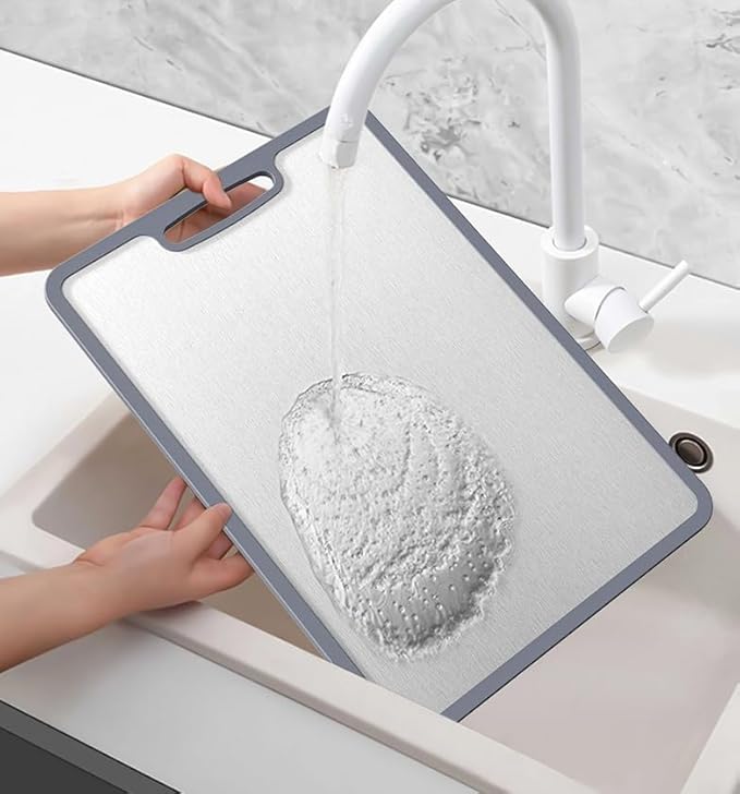 PUQITEN Stainless Steel Cutting Board for Kitchen - Dishwasher Safe With Silicone Edge - Non Slip .304 Stainless Steel Double Sided Cutting Board Perfect Size14x10inch