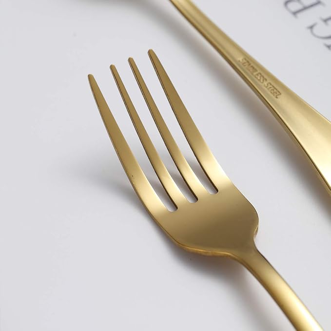 Gold Dinner Forks of 12, Berglander 7.9" Stainless Steel Titanium Shiny Gold Plating Fork And Spoons Silverware, Golden Table Forks Set Sturdy And Dishwasher Safe