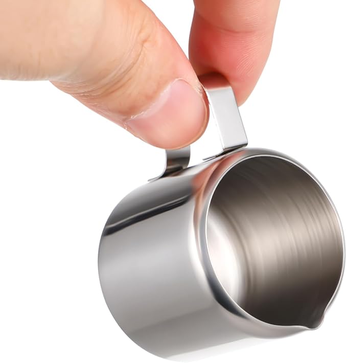 PRETYZOOM Stainless Steel Frothing Milk Pitchers Sauce Cups 50Ml 2 Pack with Ergonomic Handle for Coffee Latte Barbecue Picnic Dining 1.57X1.57X1.57 Inch