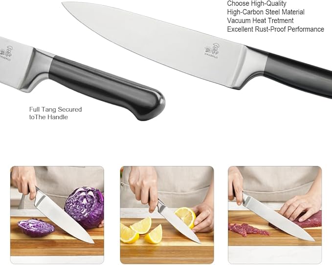 15-Piece German Kitchen Knife Set with Block - Ultra-Sharp Full-Tang Stainless Steel Blades, Built-In Sharpener, Dishwasher Safe, Ergonomic Non-Slip Handles, Christmas Elegant Gift Box, Modern Gray