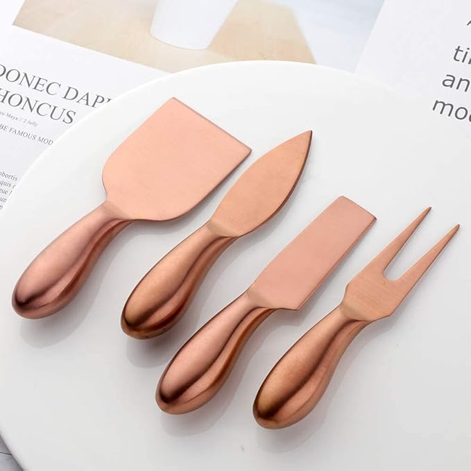 Buyer Star Rose Gold 4 Piece Cheese Knife Set Stainless Steel Mini Cheese knives Charcuterie Board Accessories Cheese Spreader Knife with Gift Box for Charcuterie, Gift-Ready