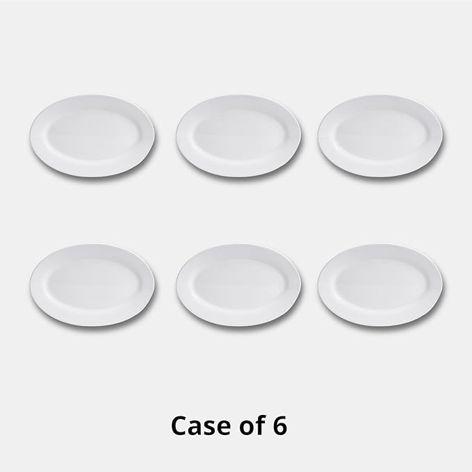 Wide Rim Bone China Commercial Grade Restaurant Plate, Elegance White Oval Platter 14" x 9.5", Case of 6