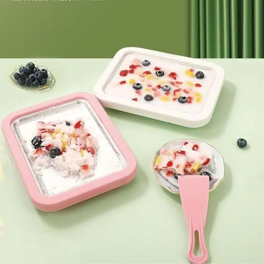 Rolled Ice Cream Tray, Ice Cream Maker for Kids, DIY Homemade Rolled Ice Cream Tray, Instant Freeze Plate with 2 Scrapers, Suitable for Family, School, Party, DIY Dessert Making. (White) (Pink)