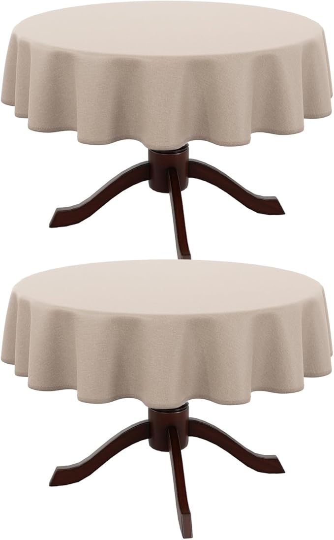 AUSSPVOCT 2 Pcs Textured Round Tablecloth 60 Inch for Dia 38’’ Tables - Waterproof Washable Wipeable Table Cloth Fabric Dining Table Cover for Birthday Party Farmhouse Outdoor Kitchen Tabletop Cover