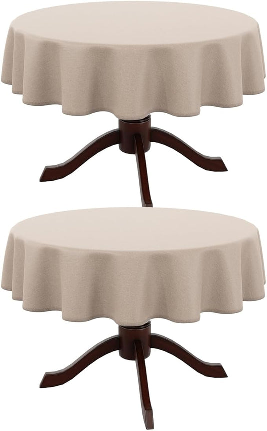 AUSSPVOCT 2 Pcs Textured Round Tablecloth 60 Inch for Dia 38’’ Tables - Waterproof Washable Wipeable Table Cloth Fabric Dining Table Cover for Birthday Party Farmhouse Outdoor Kitchen Tabletop Cover