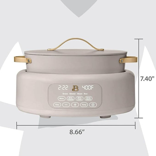 Beautiful 10-in-1 Electric Multi-Cooker, 6-Quart, Digital Display, Non-Stick Pot, One-Touch Control, 10 Cooking Functions (Porcini Taupe)