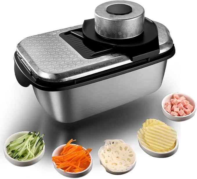 NOVANO 9-in-1 Vegetable Chopper, Stainless Steel Mandoline Slicer, Veggie Chopper, Food Chopper with Container, Onion Chopper, Veggie Cutter for Salad, Potato and Carrot, kitchen essentials Tool