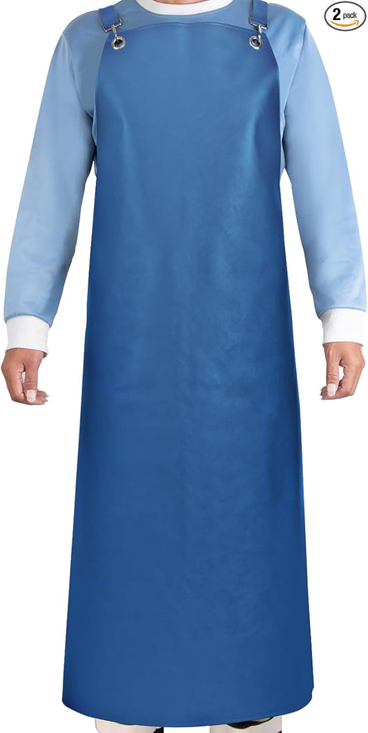 2 Pack Heavy Duty Vinyl Industrial Anti-Tear Apron, 43" x 26" Waterproof, Chemical Resistant, Blue, Unisex-Adults