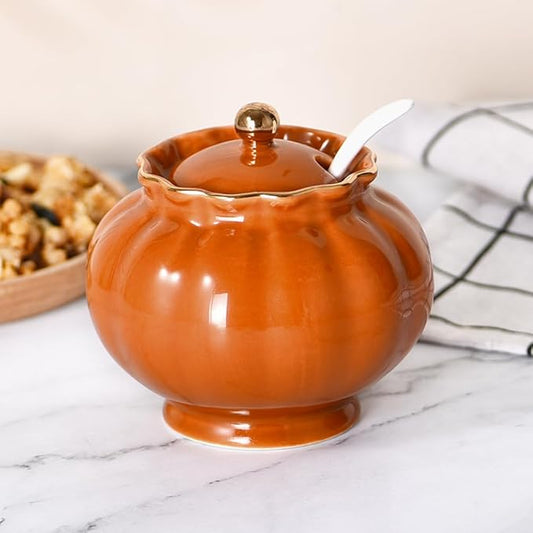 Ceramic Sugar Bowl, Salt Cellar with Lid and Spoon, 9oz Sugar Jar for Coffee Bar, Salt Box Sugar Containers for Seasoning, Spice, Sauce, Elegant Decor for Kitchen Countertop