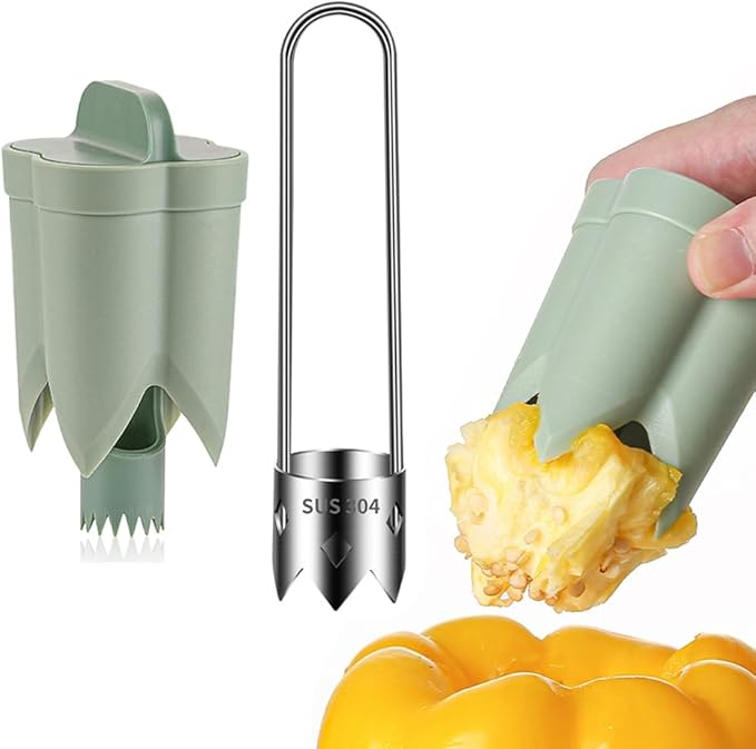 Red Bell Pepper Seed Corer,2024 New Stainless Steel Fruite Corer,For Vegetables Fruit Kitchen Gadget (C+A)