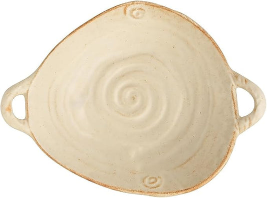 Retro Glazed Ceramic Serving Bowl with Handles Irregular Bowl Opening for Spaghetti,Fruit,Salad,Table Centerpiece Deco