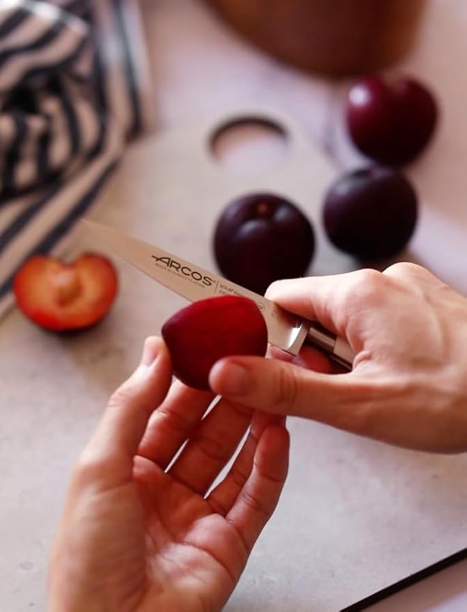 Arcos Forged Knife 4 Inch Stainless Steel. Kitchen Knife for Peeling Fruits and Vegetables. Ergonomic Polyoxymethylene Handle and 100mm Blade. Series Riviera Blanc. Color White